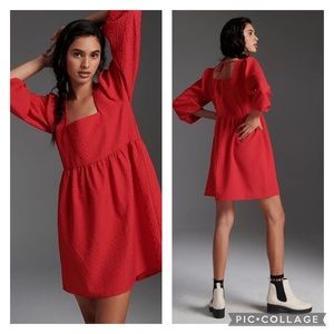 Anthropologie Amadi Ester Square Neck Red Dress
